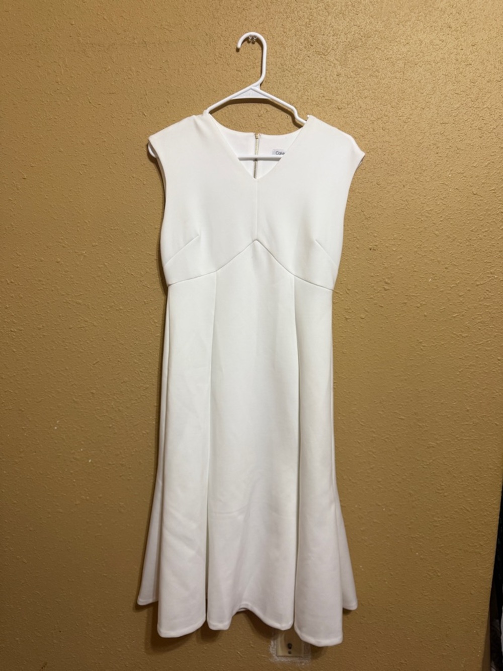 Calvin Klein White Cap-Sleeve Midi Dress